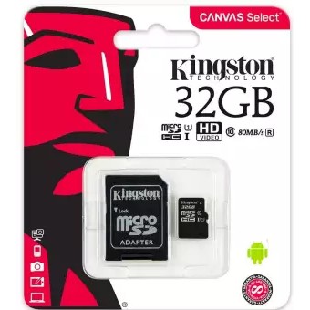 การ์ดหน่วยความจำ Kingston Micro SD Card Class 10 80 MB / s 32GB