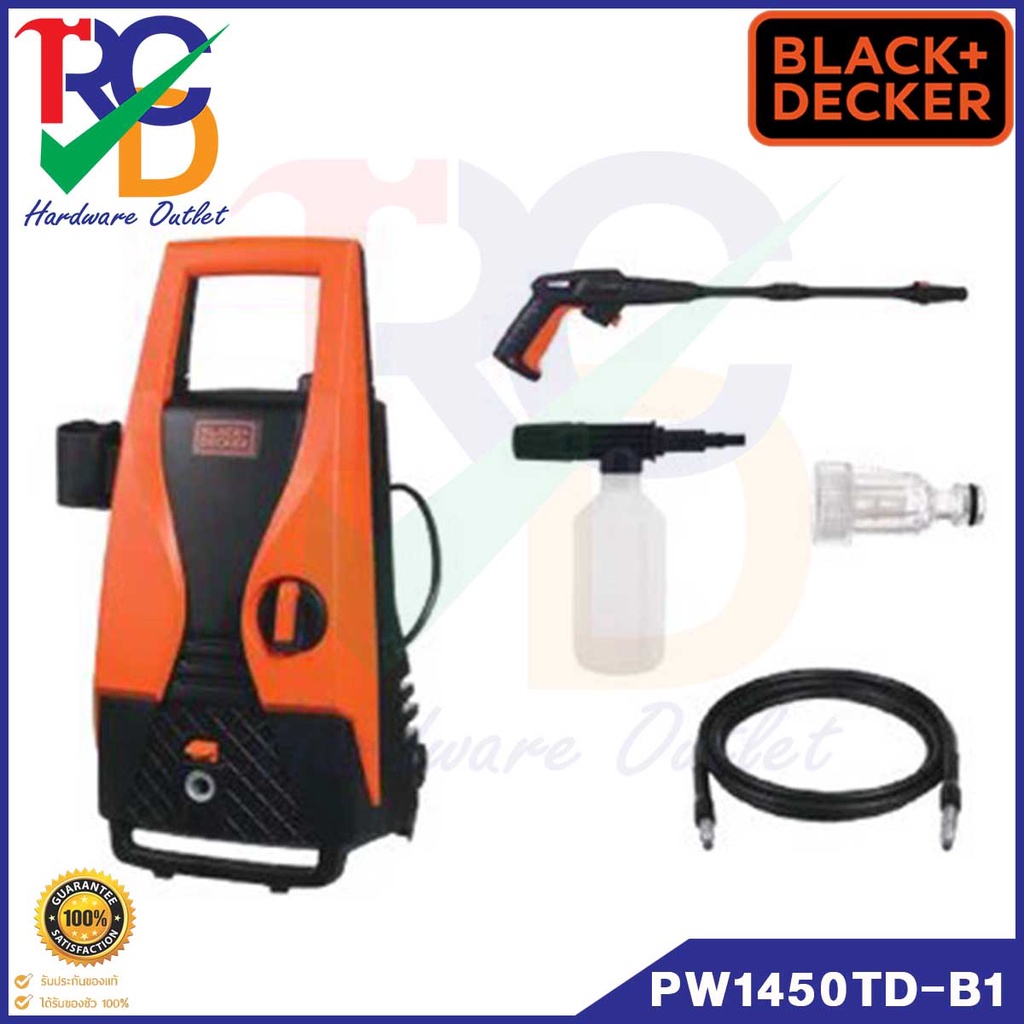 Black & Decker เครื่องฉีดน้ำแรงดันสูง 100 บาร์ 1,400 วัตต์ รุ่น PW1450TD-B1