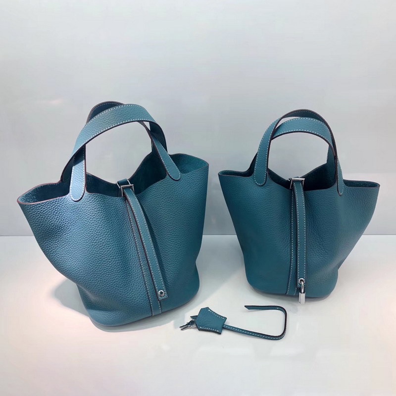 ใหม่ Picotin lock top leather Togo original leather vegetable basket bag portable bucket bag leather handbag