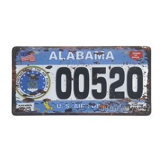 ป้ายสังกะสีวินเทจ Alabama 00520, U.S. Air Force (ปั๊มนูน)