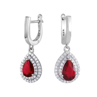 SILVER THAI Zirconia with Grarnet cz Earring silver เครื่องประดับเงินแท้925เพรชczสีแดง