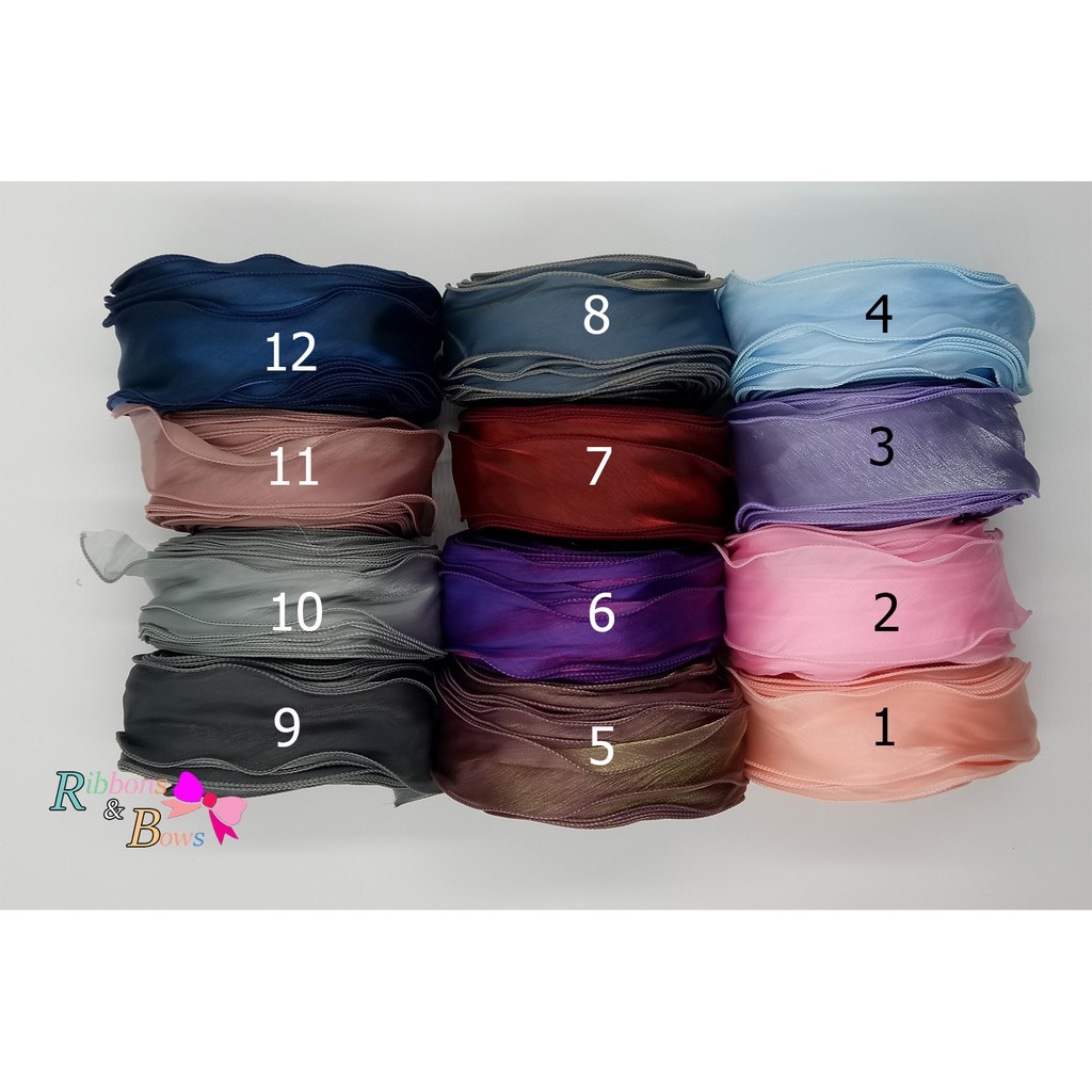 พร้อมส่ง ริบบิ้นผ้า เย็บขอบ แบบสีเหลือบ ริบบิ้นผ้าเกาหลี กว้าง 5 ซม. (ขายเป็นหลา)