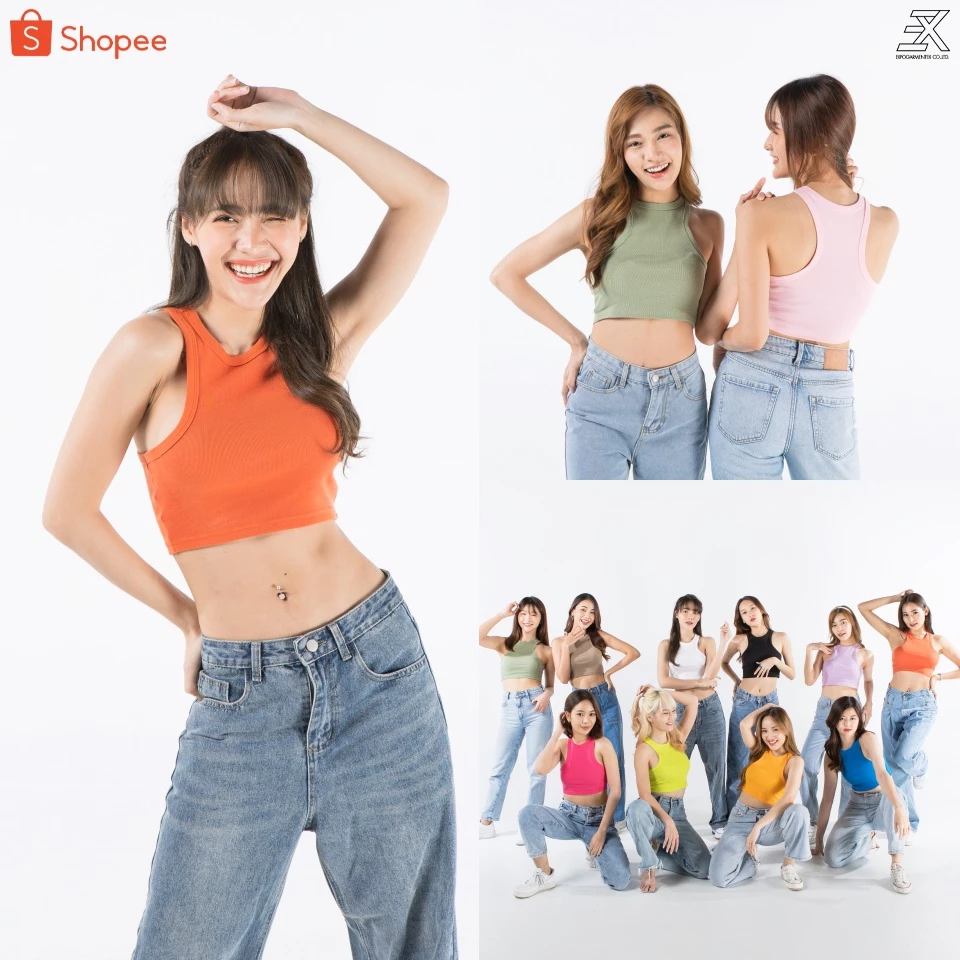 Expogarment เสื้อกล้ามครอป ผ้าร่องเล็ก ผ้ายืดมาก แขนกุด เอวลอย คอตตอน tank top CROP 001