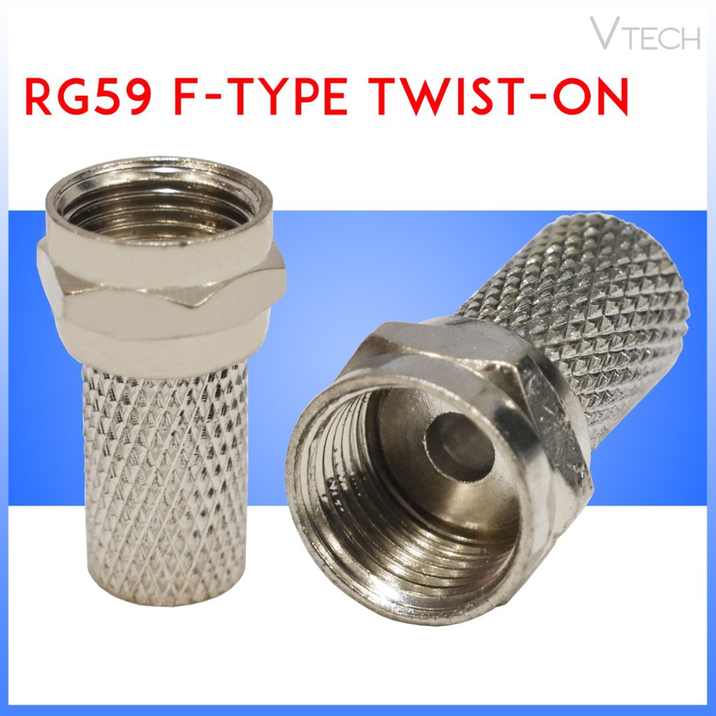 RG59 F-Type Twist-On Coaxial Cable RF Connector กล้องวงจรปิดชาย -