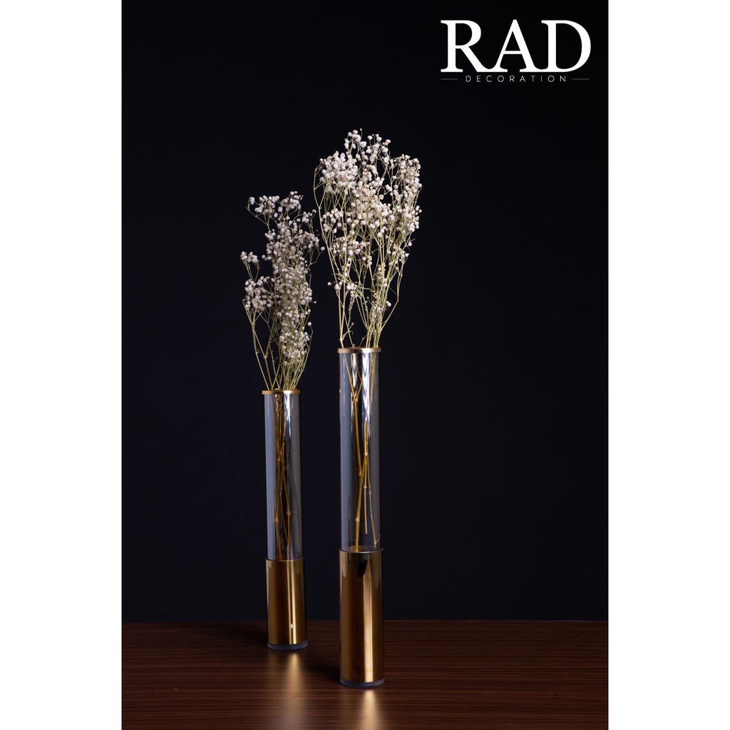 แจกันแก้วตัดสีทอง ทรงสูง เซทคู่ Gold Cylinder Vase Set
