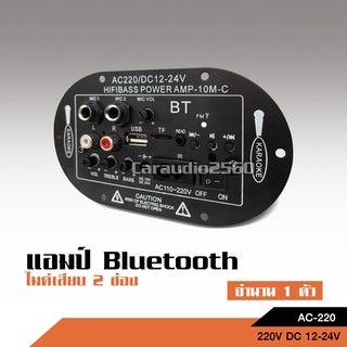 วงจรเครื่องขยายเสียงบลูทูธ 12V/220V เสียบไมค์ 2ชุด พร้อมBT Car Digital Mono Function AC220