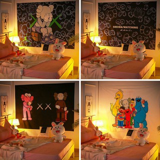 ของตกแต่งห้อง ผ้าตกแต่งห้อง kaws Sesame Street ผ้าปูพื้นหลังสีแดง