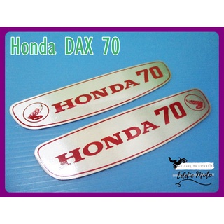 HONDA 70 FUEL TANK ALUMINUM DECAL size 3cm.x13.5cm. "RED" LETTER  / เพลทข้างถังน้ำมัน ซ้าย-ขวา อลูมิเนียม ตัวหนังสือแดง