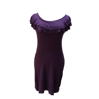 เดรสผ้ายืดโชว์หลัง สีม่วงเข้ารูป รอบอก32-36นิ้ว