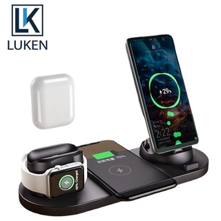 Luken 6 in 1 แท่นชาร์จไร้สาย 10W Qi Micro USB Type C สําหรับนาฬิกา