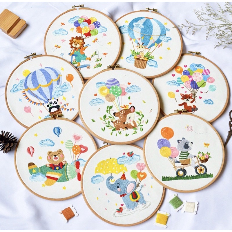 ‼️สอนฟรี ชุดปักผ้าลายสัตว์ คำแนะนำภาษาไทย แถมสะดึงและที่สนเข็ม Embroidery Set Beginnerชุดปักผ้าDIY🌺ส่งจาก กทม
