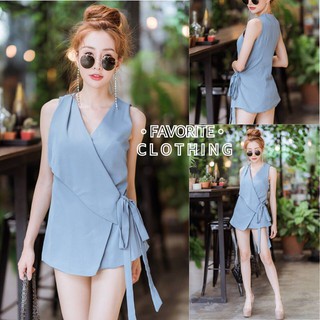 เสื้อแขนกุดแต่งสายผูกเอว ทรงอกไขว้ปกพับ สวยหรูดูแพงมากค่ะ