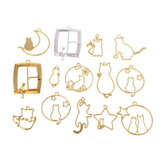 FLGO*14 Pcs/Set DIY Epoxy Resin Metal Frame Kitten Moon ShapeJewelry Pendant Necklace