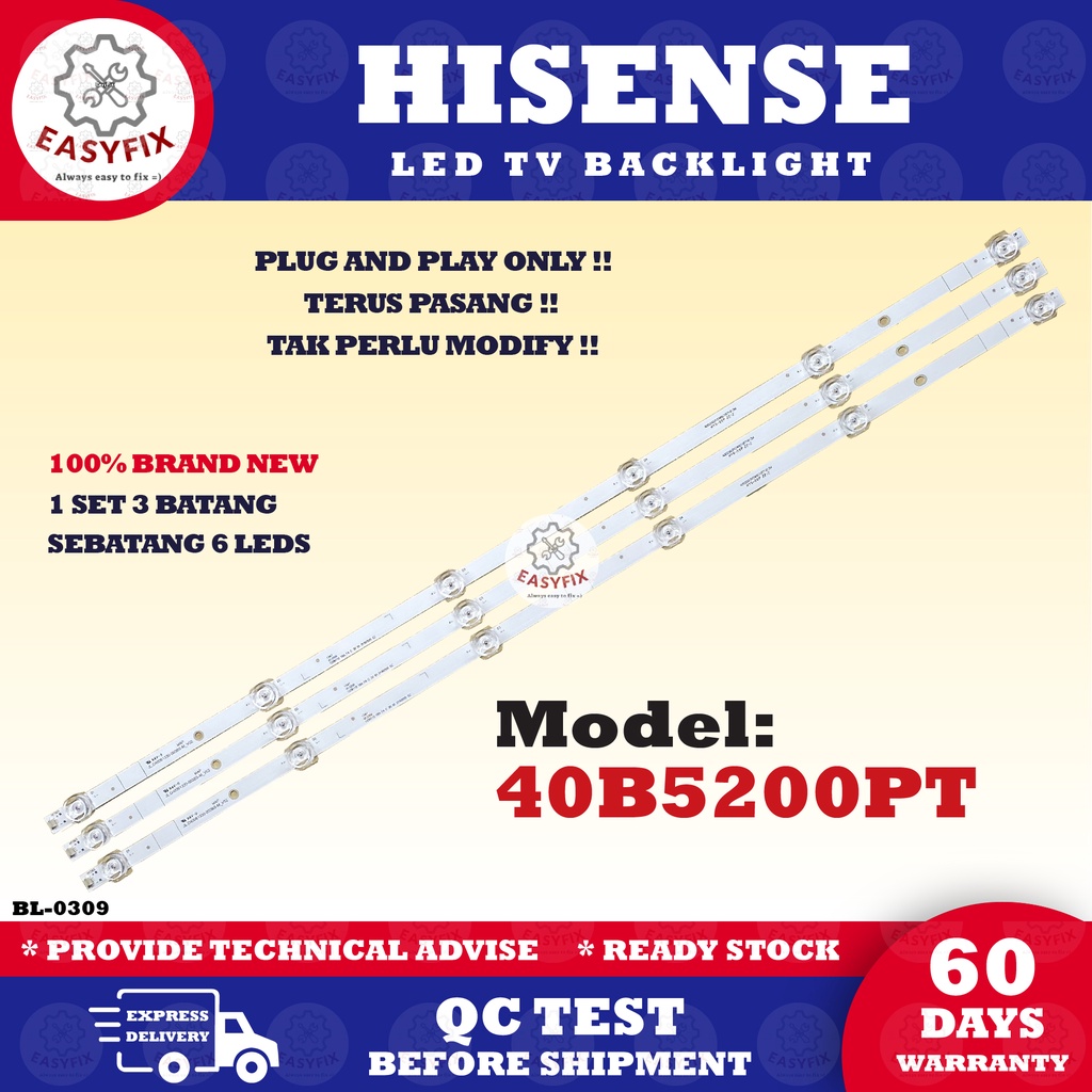 HISENSE 40B5200PT / 40B6000PW 40 INCH LED TV BACKLIGHT (โคมไฟทีวี) 40B5200 40B5200P 40B6000 40B6000P