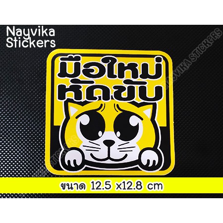 พร้อมส่ง  ((ขนาดกลาง)) ป้ายมือใหม่ หัดขับ สติ๊กเกอร์มือใหม่หัดขับ สติ๊กเกอร์ขออภัยมือใหม่  ติดรถ ลายแมว ราคา ถูกที่สุด ดีลบีเคเค