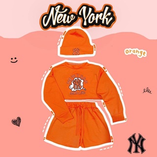 New york Set เสื้อปักลาย กางเกงขาสั้น แถมหมวกปัก