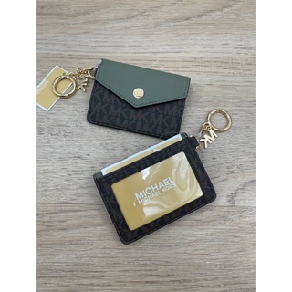 Michael kors card case กระเป๋าใส่บัตร พวงกุญแจ ลายmk สีเขียว