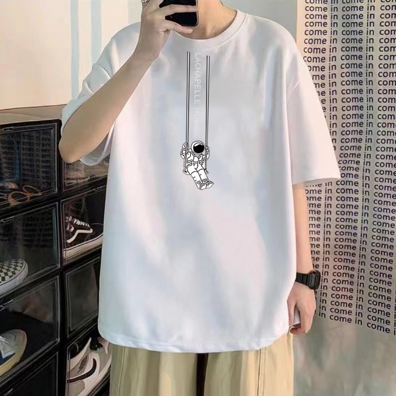 TS MEN เสื้อยืดคอกลมแขนสั้น เสื้อยืดผู้ชาย ทรงหลวม คุณภาพสูง(สีดำ สีขาว) รุ่น T47 - รูปที่ 3