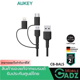 สายชาร์จ Aukey สายชาร์จ 3 in 1 CB-BAL5 สายชาร์จเร็ว ใช้สำหรับชาร์จไอโฟน แอนดรอย ของแท้ 100%