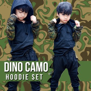 #ชุดเด็ก Dino camo hoodie set แขนยาวเบสบอลแขนทหาร พร้อมฮู้ดหนามลายทหาร