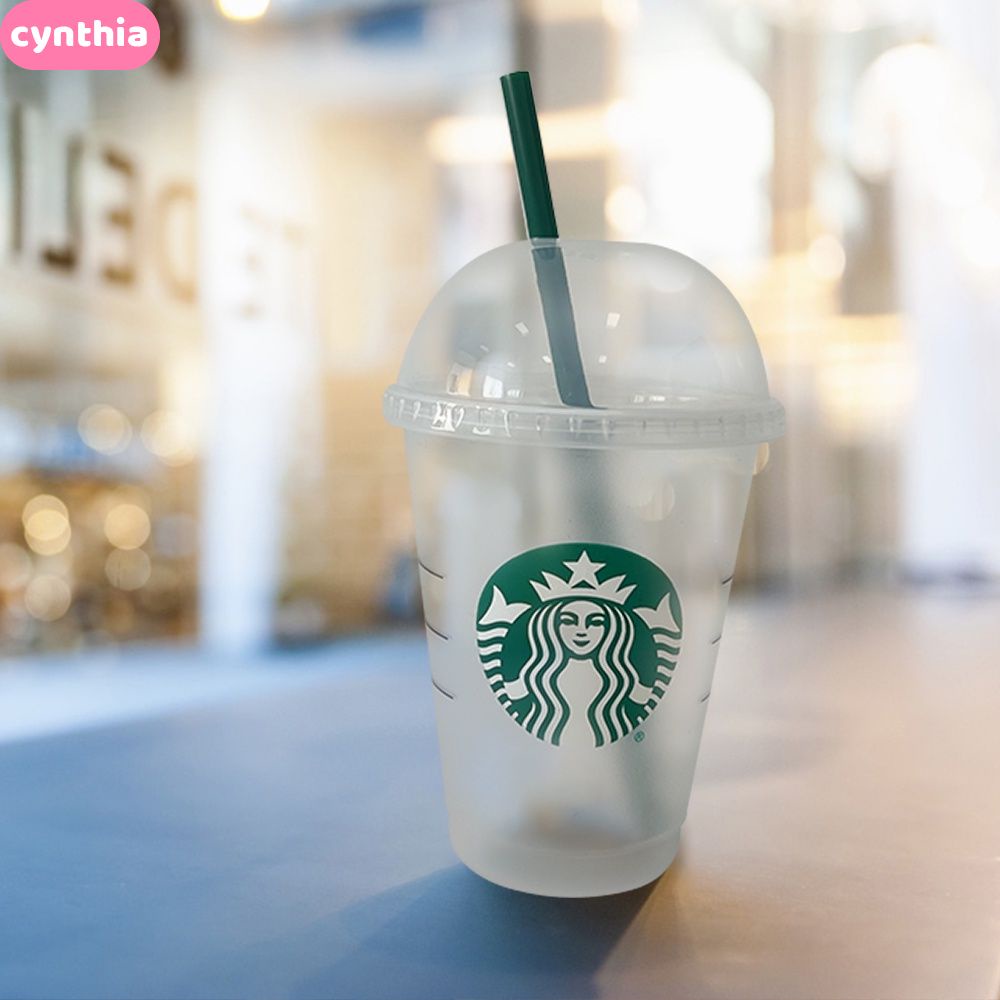Starbucks หลอดแก้วใส ถ้วยฟางสีเขียว ถ้วยฟางเด็ก 473ml / 16oz ขวดน้ำพร้อมฟาง ถ้วยพลาสติกกลางแจ้ง