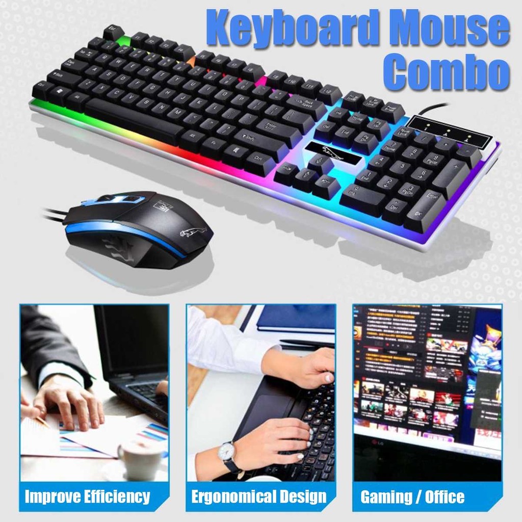 RGB gaming keyboard+Mouse คีย์บอร์ดเล่นเกมส์ คีย์บอร์ดมีไฟรุ่น spotlight leopard G21 คีย์บอร์ดสีขาว แถมฟรี เม้าส์เกมมิ่ง