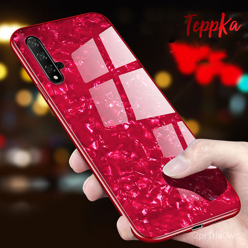 Bling Shell Tempered Glass Case For Huawei Nova 5T Case Hard Tempered Glass Case For Huawei Nova 5T Cute Phone Fundas Sq