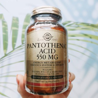 B5 กรดแพนโทเทนิก Pantothenic Acid 550 mg 100 Veg Capsules (Solgar®) B-5