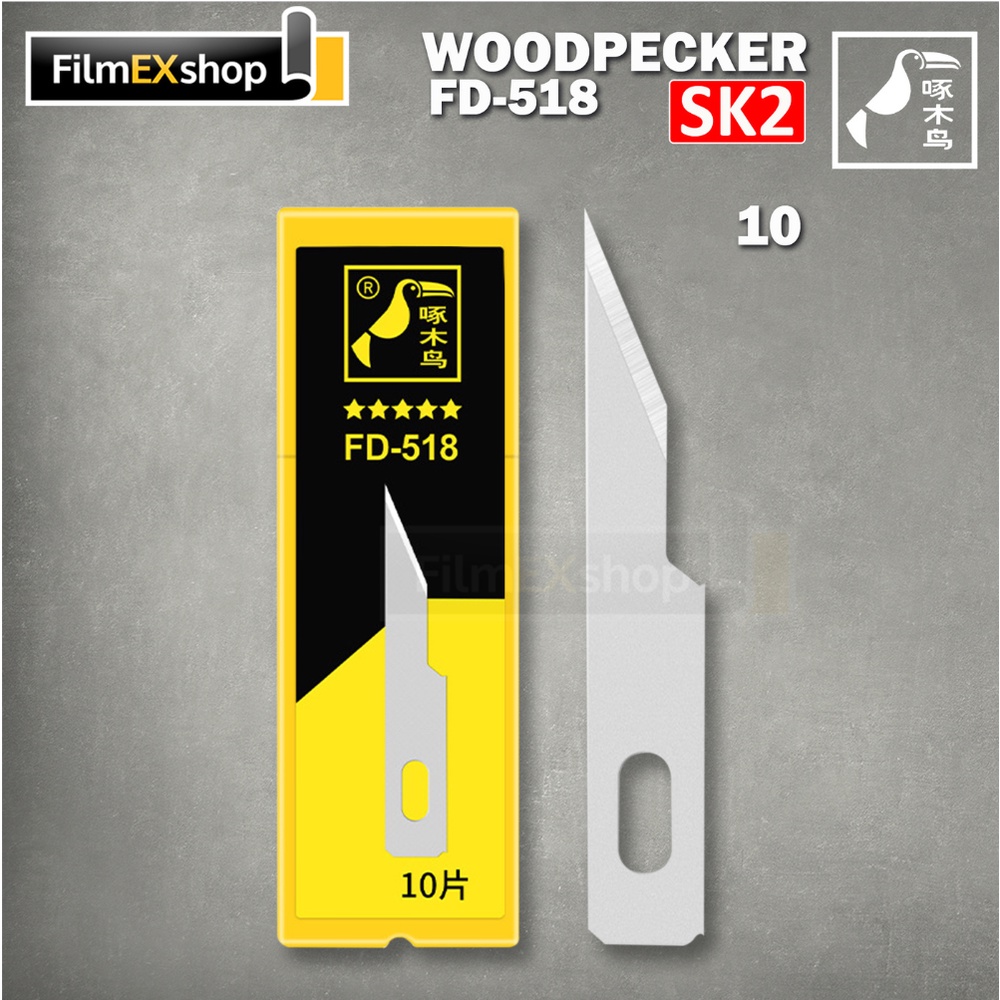 ใบมีดคัตเตอร์ ใบมีดแกะสลัก (หลอด 10 ใบ) WOODPECKER CUTTER BLADE FD-516