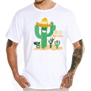 เสื้อยืดแขนสั้น ยืดหยุ่น พิมพ์ลายกระบองเพชร Hello Mexico สไตล์ฮิปสเตอร์ แฟชั่นสําหรับผู้ชายS-5XL