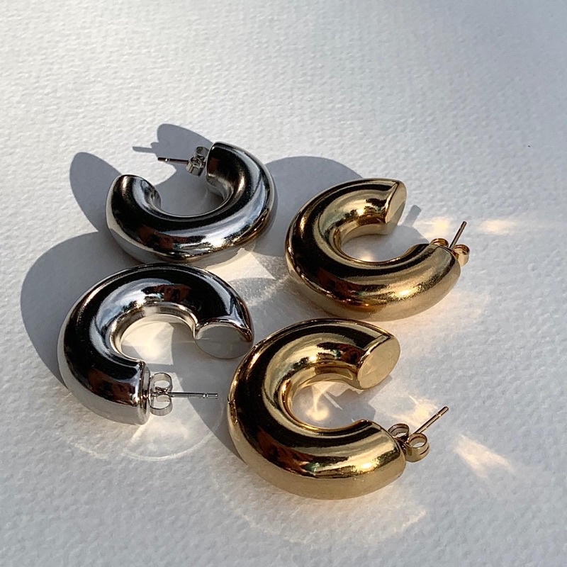 gemin. | #gmnbolddough 30mm large earrings เงาสวยทุกชิ้น น้ำหนักเบา คุณภาพคุ้มราคา สินค้าขายดี