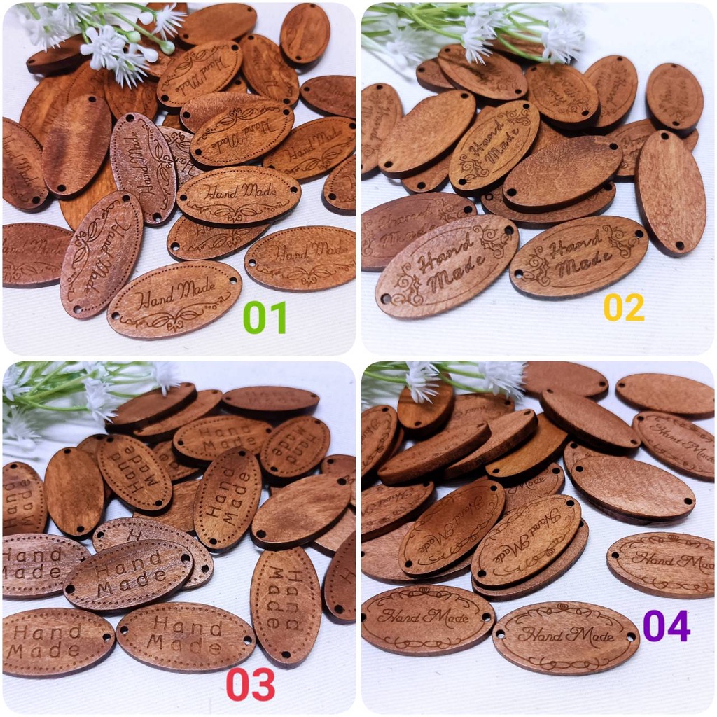 ป้ายไม้ Handmade ทรงวงรี ขนาด 1.8 cm x 3.5 cm แพค 5 ชิ้น 25 บาท