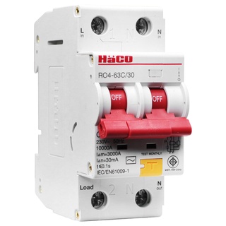 HACO อุปกรณ์ป้องกันไฟดูด ไฟเกิน ไฟดูด ไฟรั่ว รุ่น RO4-16C/30 , RO4-20C/30 , RO4-25C/30 , RO4-32C/30 , RO4-40C/30