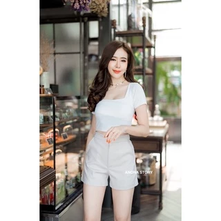 (B) กางเกงขาสั้นตะขอหน้า ทรงเรียบหรูดูแพง ผ้าเปเป้ 🔥พร้อมส่ง