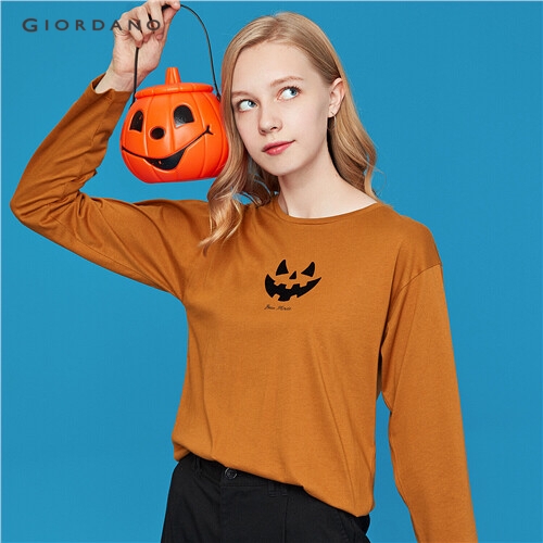 GIORDANO WOMEN Crewneck letter long-sleeve tee 13399708