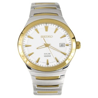 Seiko Solar นาฬิกาข้อมือผู้ชาย White/Gold สายสเเตนเลสรุ่นSNE292P1