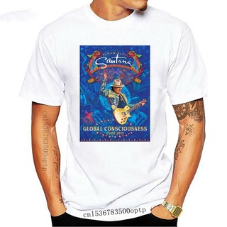 เสื้อยืดผ้าฝ้ายCOTTON เสื้อยืดแขนสั้นลําลอง พิมพ์ลาย Santana Global Supernatural Now Tour Date สีดํา สําหรับผู้ชาย 13195