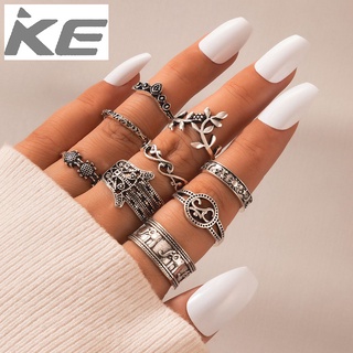 Vintage Openwork Carved Elephant Palm Crown Nine-Piece Ring for girls for women low price