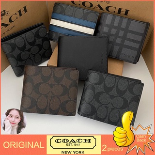 【จัดส่งฟรี】ของแท้ 100% Coach กระเป๋าสตางค์ผู้ชาย กระเป๋าสตางค์ใบสั้น กระเป๋าสตางค์หนัง