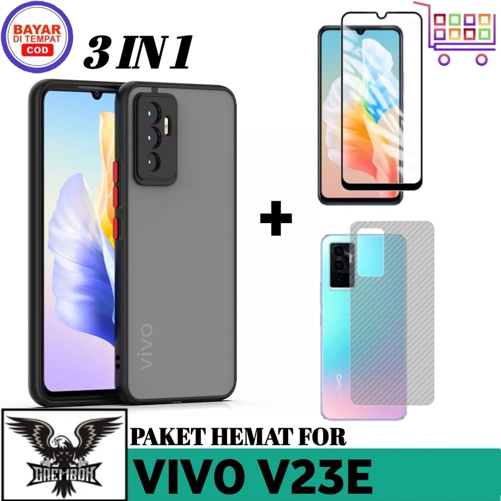3IN1 CASE VIVO V23E SOFT CASE AERO FREE TEMPERED GLASS + GARSKIN CARBON