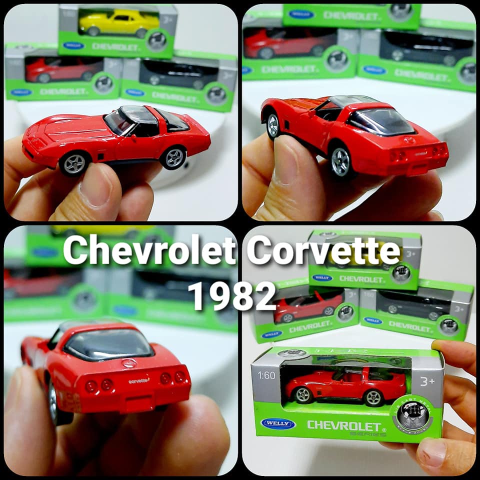 โมเดลรถเชฟ คอร์เว็ท Chev Corvette 1982 Scale:1:60 ความยาวรถ 2.5 นิ้ว (ประมาณ 6 ซม.) โมเดลรถเหล็ก รถโมเดล งาน Welly