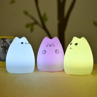 Colorful Cute Cat Silicone LED Night Light USB Recharge Slap Button Switch MKG