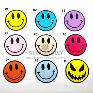 😀 ตัวรีดติดเสื้อ ตัวรีดหน้ายิ้ม ลายการ์ตูน หน้าตลก หน้าตลก WOP smiley Face Patch งานปัก DIY ตัวรีด อาร์มติดเสื้อ กระเป๋า