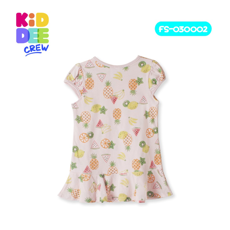 KiddeeCrew เสื้อกระโปรงแขนตุ๊กตาเด็กสีชมพูลายผลไม้  เหมาะสำหรับอายุ 1-8 ปี