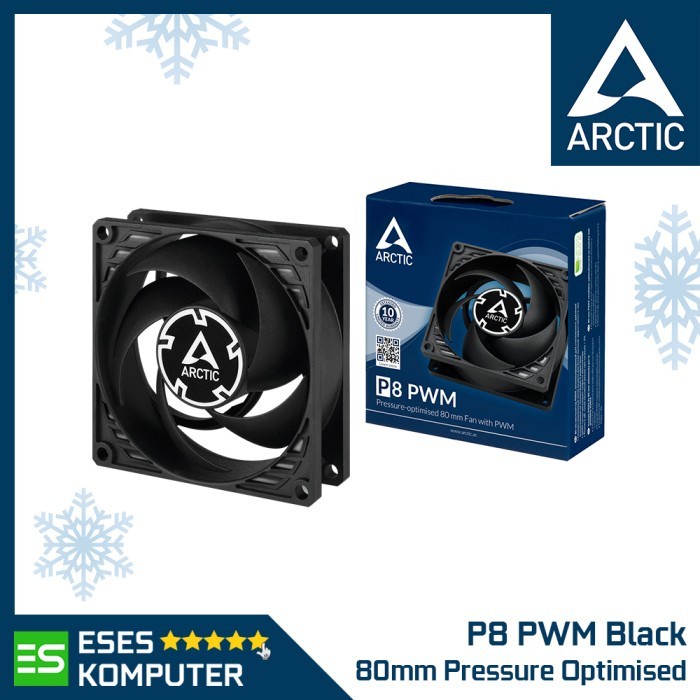 ARCTIC P8 PWM พัดลมแพ็คเดี่ยวสีดํา/ดํา | 80มม. 8ซม