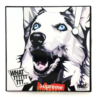 Dog หมา Siberian Husky ไซบีเรียน ฮัสกี้ What รูปภาพ​ติด​ผนัง​ pop art สุนัข สัตว์เลี้ยง แต่งบ้าน ของขวัญ กรอบรูป