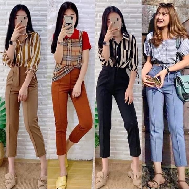 กางเกงผ้าฮานาโกะ 7ส่วน รุ่นตีเกร็ดหน้า ซิปหน้า มีกระเป๋า 2 ข้าง