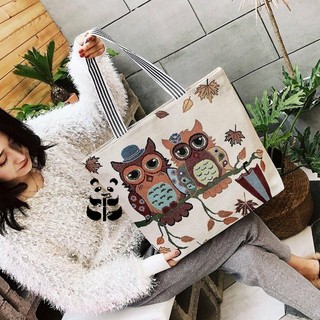 📌สินค้าใหม่📌กระเป๋าผ้า กระเป๋าย่าม ลายปัก ใบใหญ่ มีซิป ลายคลาสสิก