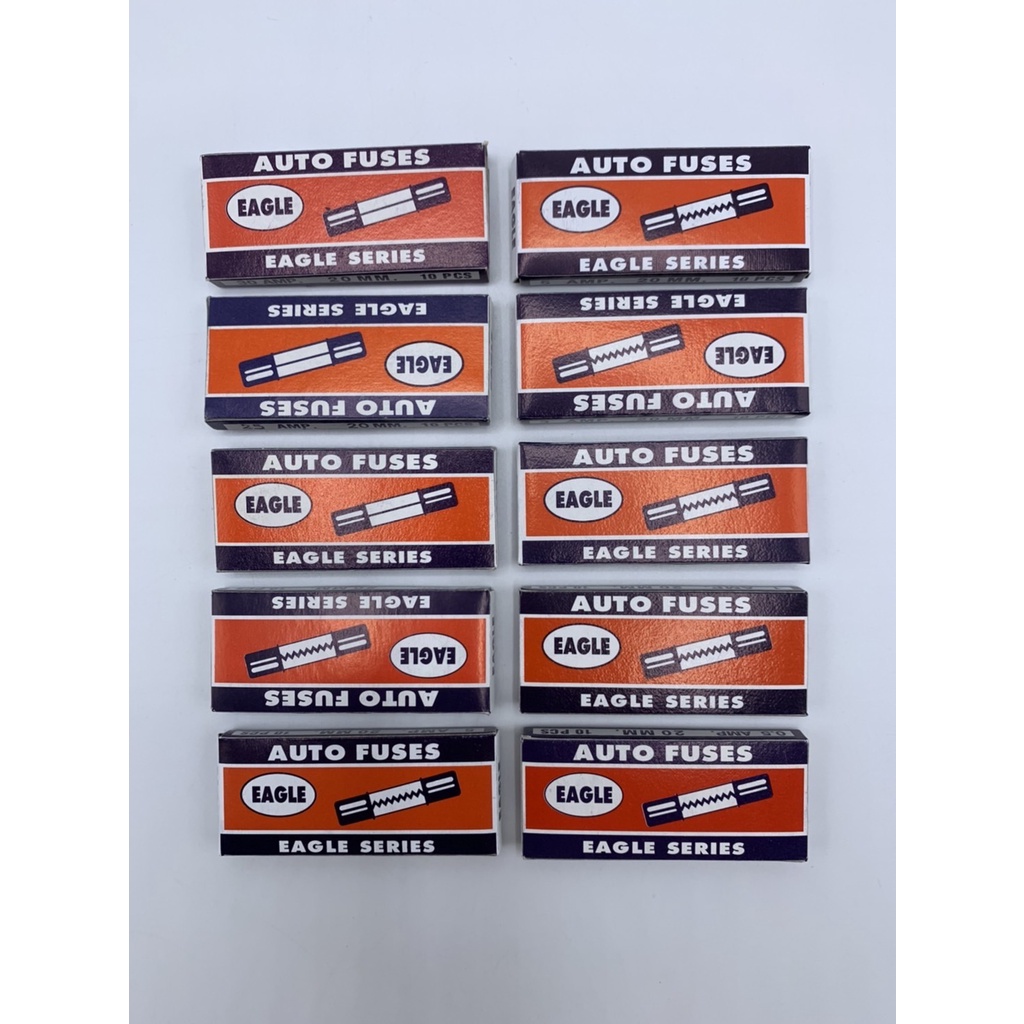 ฟิวส์แก้วตัวสั้น(20 mm) 0.5A,1A,2A,3A,5A,10A,15A,20A,25A,30A  AUTO FUSES EAGLE SERIES (แพ็ค 10 ตัว)