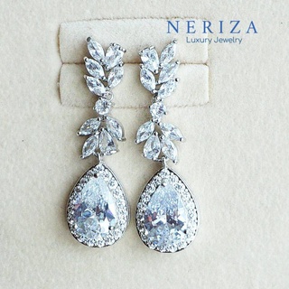 Neriza Jewelry/ต่างหูระย้าเพชรสังเคราะห์ ประกายไฟเทียบเท่าเพชรแท้ จัดส่งฟรีพร้อมกล่องNE034